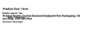 Specifications of crystal diamond ballpoint pen with 16cm length and 0.7mm blue ink core