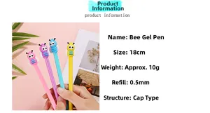 Detail view of 18cm cute bee neutral pens in pink, purple, blue, and yellow with 0.5mm tip