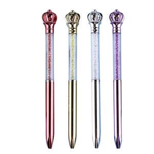 Creative crown topped pens with crystals in rose gold, gold, silver and purple metallic finish