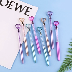8-pack heart-top crystal ballpoint pens with glitter sand filling and metallic finish