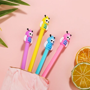 Cute bee-shaped gel pens in four pastel colors for student writing and office stationery