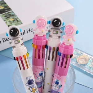 Astronaut themed 10-color retractable ballpoint pen with 3D cartoon astronaut toppers