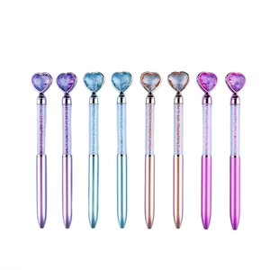 Set of 8 heart crystal ballpoint pens with shimmering diamond liquid and metallic finish