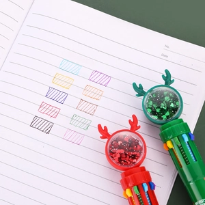 Christmas 10-color ballpoint pen with reindeer antlers and glitter sequins on notebook