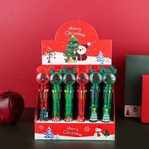 Christmas 10-Color Ballpoint Pen Sequin Reindeer Antler Santa Claus Pattern Multi-Color Retractable Stationery Writing Gift