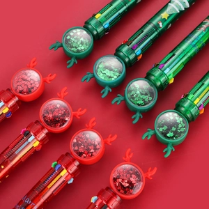 Christmas 10-color ballpoint pen set with glitter sequins and cute reindeer design