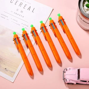 Set of creative carrot-shaped 6-color retractable ballpoint pens for school stationery