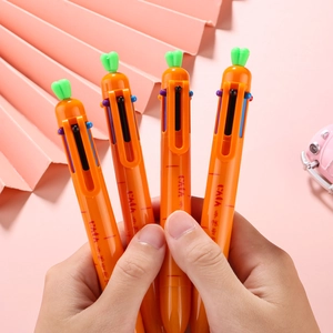 Cute carrot-shaped 6-in-1 retractable multicolor ballpoint pen for journaling and school