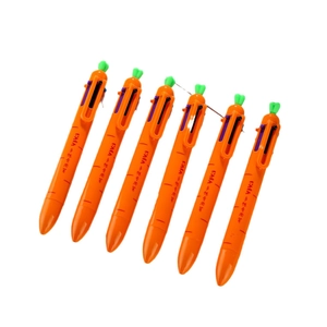 Set of 6 cute carrot-shaped 6-color retractable ballpoint pens for journaling