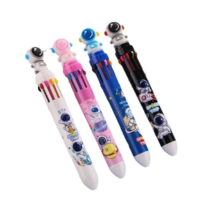 Set of four multi-color space astronaut ballpoint pens with cute 3D toppers