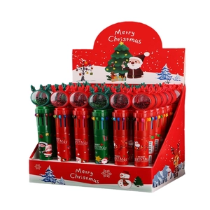 Christmas 10-color shuttle pens set with sequins deer toppers and Santa display box