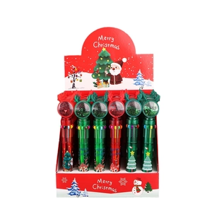 Christmas 10-color ballpoint pen set with reindeer toppers and a festive display box
