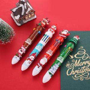 Detailed close-up of 4-piece 10-color Christmas pens featuring 3D cartoon silicone toppers