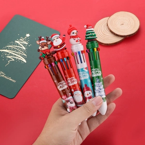Christmas 10-color shuttle pens set with cartoon reindeer and Santa toppers