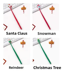 Detail of Christmas gel pens featuring 3D Santa, snowman, elk, and tree toppers