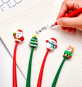 Detailed view of Christmas cartoon gel pens with silicone Santa and snowman toppers