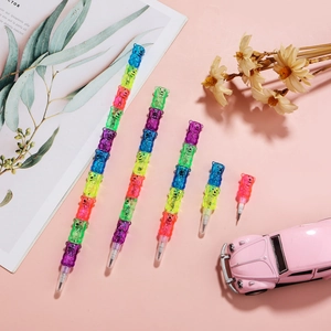 Colorful bear stackable pencils featuring five vibrant transparent plastic building blocks