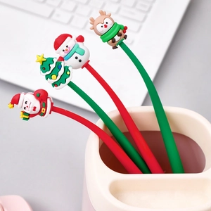 Christmas cartoon silicone gel pens featuring Santa, snowman, tree, and reindeer designs