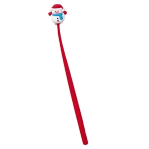 Christmas snowman topper gel pen with red barrel and festive holiday character design