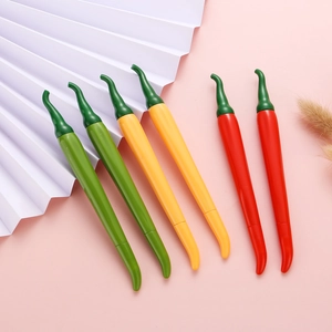 Bolígrafos de gel creativos con forma de chile en rojo, amarillo y verde en rosa