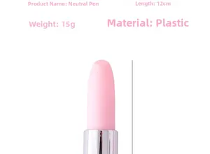 Detail shot of the 0.5mm pink creative lipstick pen cap with metallic joints and plastic body