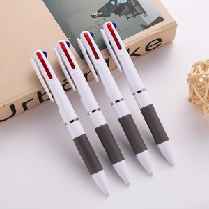 Lot de quatre stylos à bille blanc minimalistes multicolores avec poignées grises