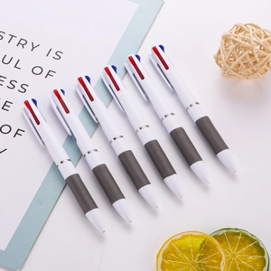 Lot de stylos à bille rétractables 3-en-1 avec grip en caoutchouc gris antidérapant