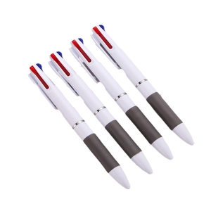 Lot de 4 stylos à bille 3 couleurs minimalistes avec corps blanc et poignée grise