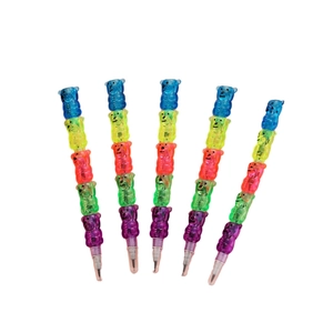 Five sets of colorful cartoon bear stackable non-sharpening pencils with plastic sections