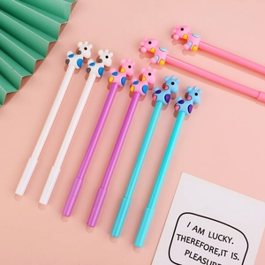 Cute Cartoon Giraffe Gel Pens With Silicone Top Plastic Body 0.5mm Black Ink Smooth Writing Stationery For School Office
