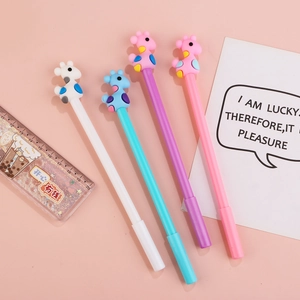Set of 4 cute cartoon deer gel pens in assorted colors with silicone heads for students