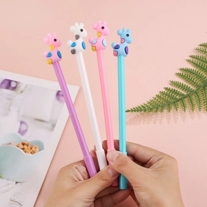 Cute cartoon deer neutral pens in four pastel colors with soft silicone tops for school