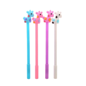 Set of four cute cartoon deer neutral pens in assorted pastel colors for students