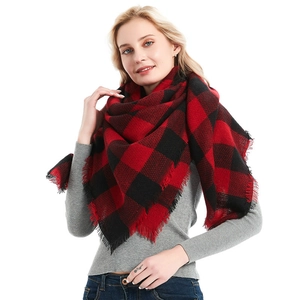 Buffalo Plaid Scarf Shawl Faux Cashmere Acrylic Large Square Warm Winter Tassels Women