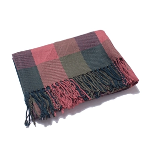 Classic plaid scarf with fringe in pink, dark green, and grey soft fabric