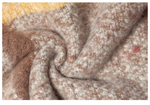 Macro detail of thick multicolor knit fabric with soft texture for winter ponchos