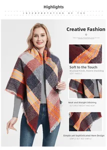 Detail eines bunten karierten Strickschals mit strukturiertem Stoff und sauberer Naht