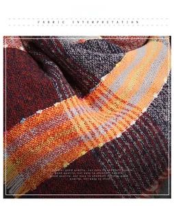 Nahaufnahme des dicken karierten Schals mit weicher Stricktextur und gewebten Fasern