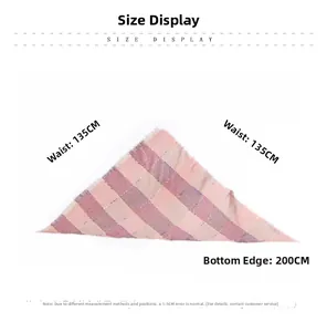 Detailed size chart showing 200cm base length for plaid triangle tassel scarf shawl