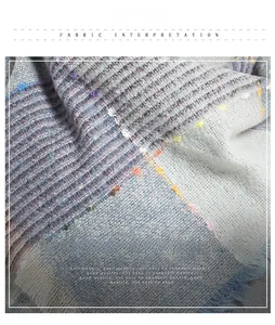 Detail of plaid scarf fabric featuring colorful texture and soft fringed edges