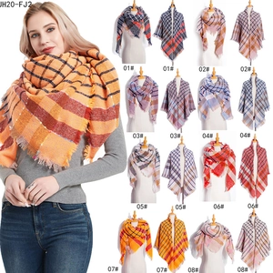 Plaid winter blanket scarf for women with tassels in various colorful patterns