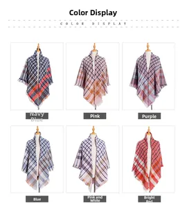 Color options of plaid tassel ponchos featuring various patterns and soft textures