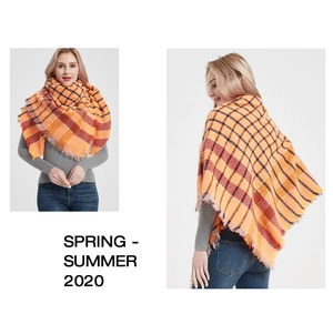 Detail showing orange and red checkered pattern texture with soft frayed fringe edges