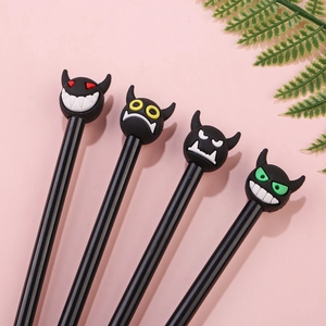 Set of four cute cartoon little devil gel pens with various funny silicone expressions