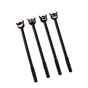 Set of 4 cute monster gel pens with colorful devil horns and smooth black barrels