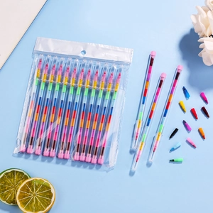 12-pack stackable building block crayons with multi-color tips for kids' drawing