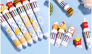 Makro-Detail von 10-Farben-Kugelschreiber mit 3D-Fast-Food-Silikonaufsätzen