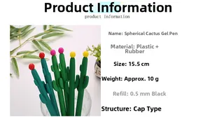 Detailed dimension guide for cactus shaped gel pens showing 15.5cm length and components