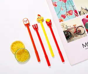 Detail of four creative cartoon pens featuring toast, popcorn, pizza, and fries designs
