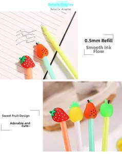 Dettaglio di penne a forma di frutta da 0,5 mm con punta liscia e topper decorativi